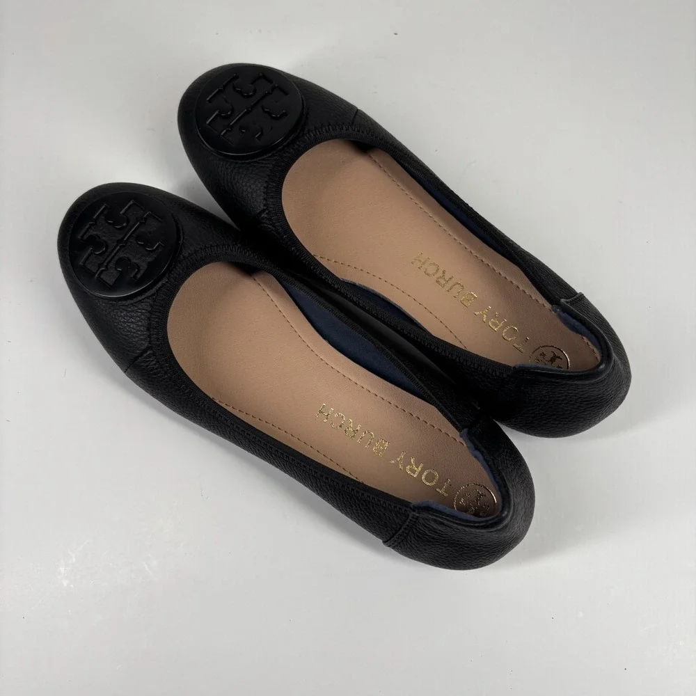 Tory Burch Minnie Women's US 6/36 Perfect Black Leather‎ Travel Ballet Flats